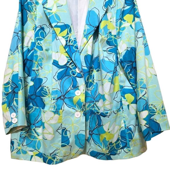 Maggie Barnes Petites Blue Floral Oversize Single Breasted Blazer Jacker Sz 16WP - Picture 2 of 10